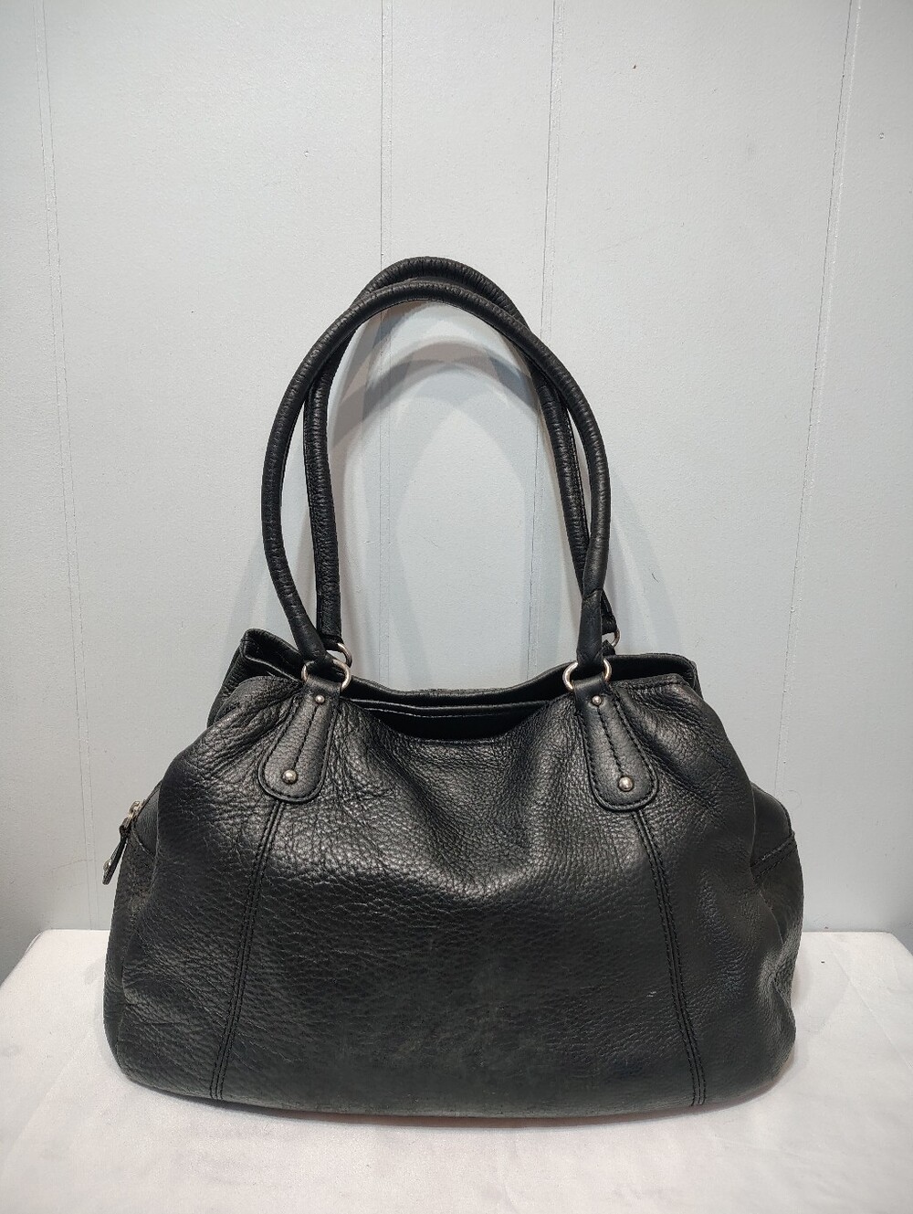 Fossil Black Pebbled Genuine Leather Shoulder Bag Tote Pebbled Roomy Y2k